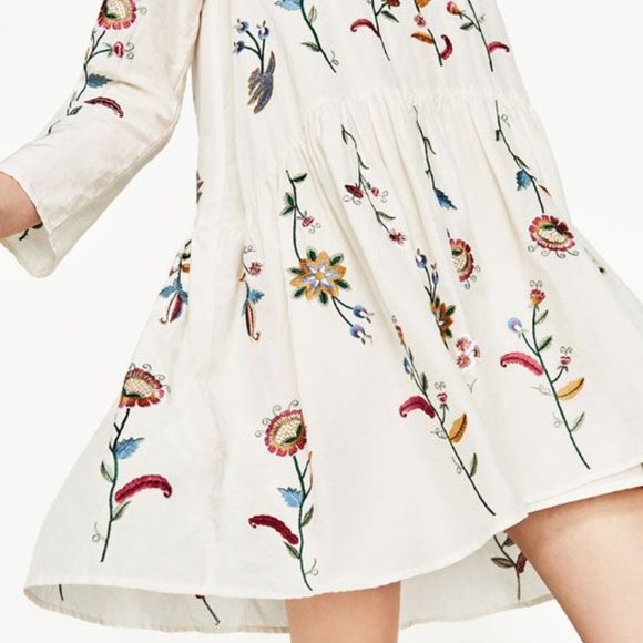Zara Mulberry Silk Embroidered Floral Dress - Picture 2 of 3